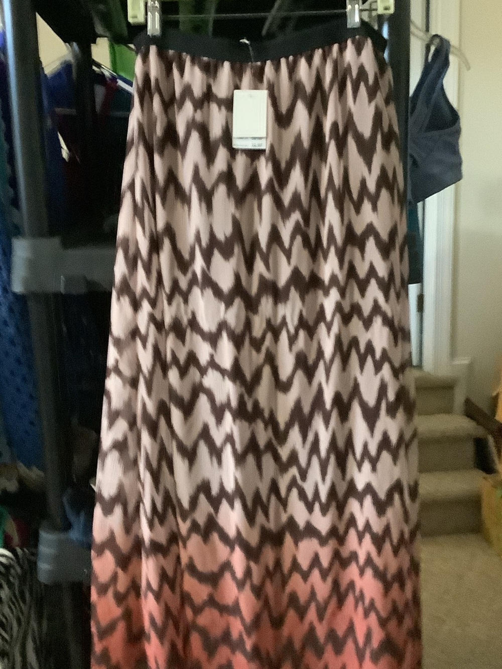 Pleione Pink and Brown Chevron Ombre Maxi Dress